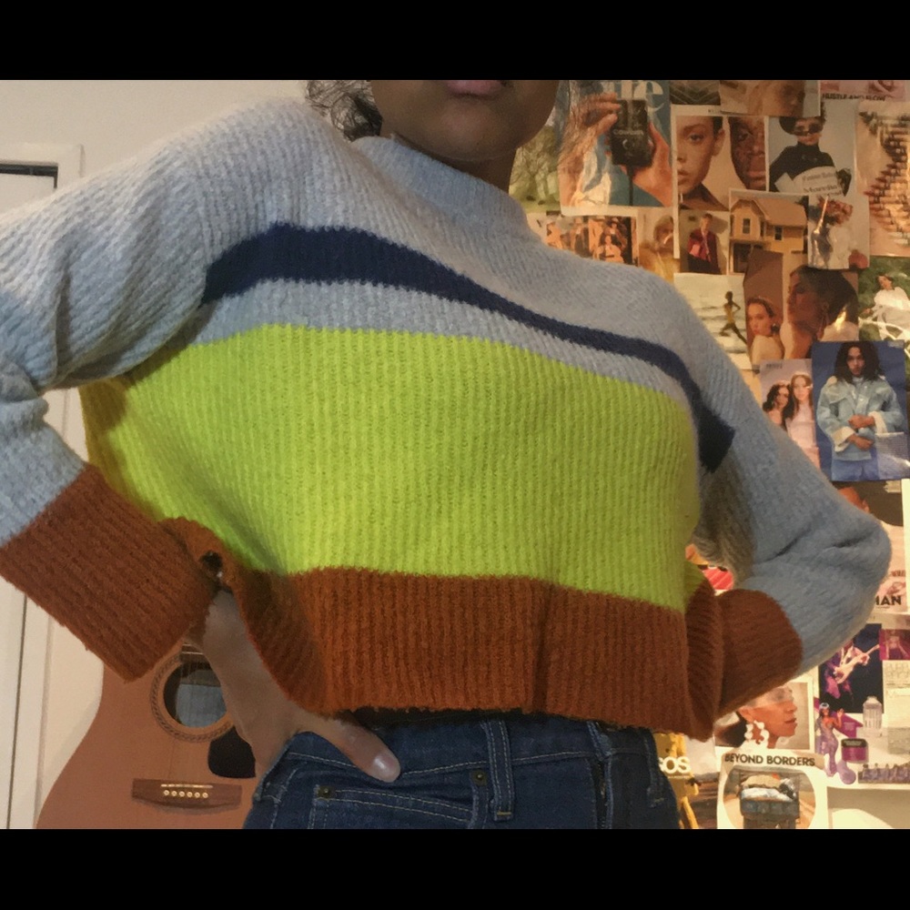 Garage Cropped Striped Knit Sweater